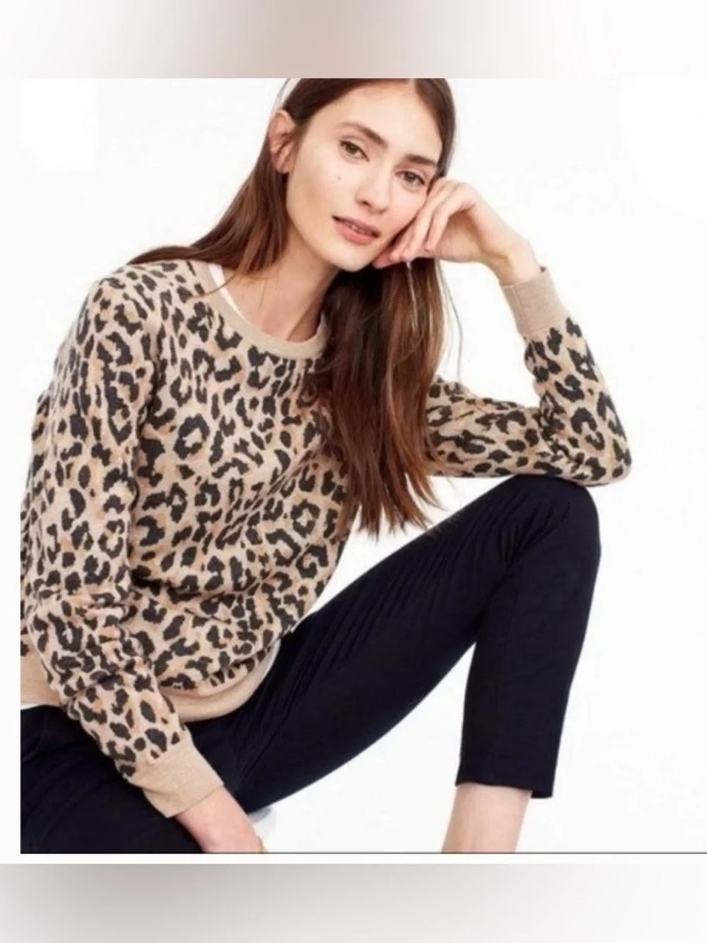 J. Crew Leopard Print Crewneck Sweater - Beige and Black